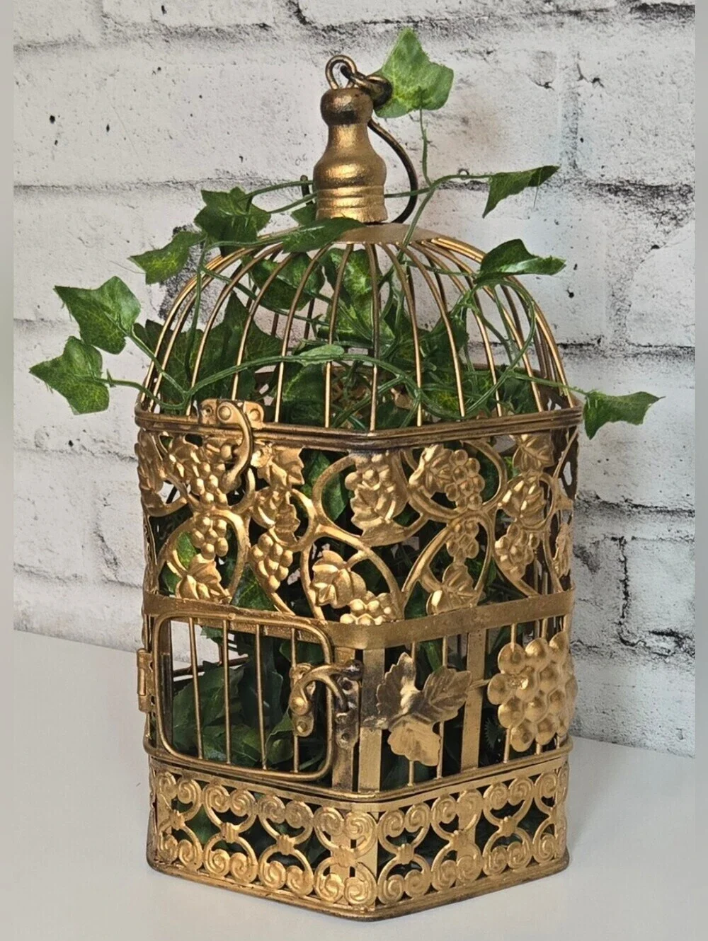 Vintage Gold Bird Cage Grapevine Filigree Cottagecore Hanging Decor